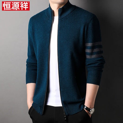 Hengyuanxiang Jacket en laine pure masculine en automne et en hiver nouveau collier de support épais d'âge moyen d'âge moyen et pull en laine chaude d'hiver pour les jeunes à l'extérieur à la mode et à la mode polyvalent 100% en laine en tricot en tricot de camel 165 / m / m