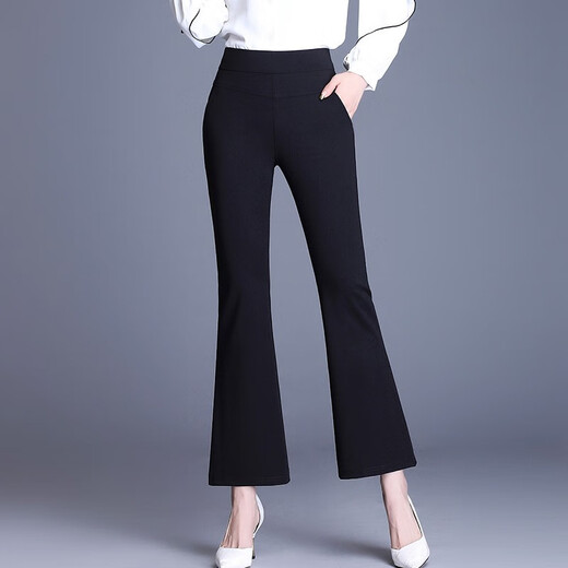 Jingluo-Freizeithosen für Frauen im Frühling, Herbst und Winter Elastic High Taille Glockenbodenhose für Frauen schlanke schwarze Hosen professionelle Mikroscheibe-Anzughose 9885 Black Neun-Punkte Elastic Taille (Frühlings- und Herbststil) M.