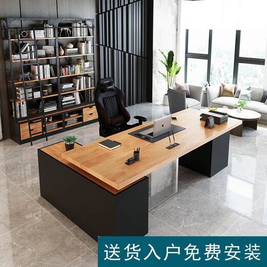 Mugongmuyu LOFT Nordic executive desk solid wood boss desk president desk industrial style office manager computer office desk 180*80*75cm with side cabinet