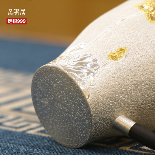Pinyinju Pure Silver 999 Pure Silver Cup Silver Water Cup Mug Handmade Silver Tea Set Full Silver Cup Large Lotus Silver Cup Master Cup (about 200g)