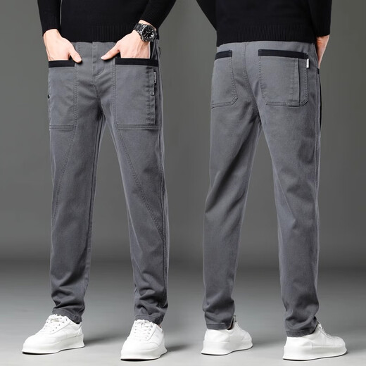 Yalu Plus-Samt-Hose für Männer im Herbst und Winter Neue trendige warme Casualhosen für Männer für Männer große Stretch-Gerade Hose D829 Grau [hohe Qualität von plus Samt] 40 31 empfohlen 125-140jin [Jin gleich 0,5 kg]