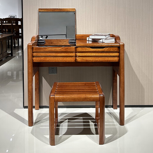 Feilexiong all solid wood dresser flip cover makeup table small apartment Chinese modern walnut desk dresser integrated bedroom walnut dresser + makeup stool