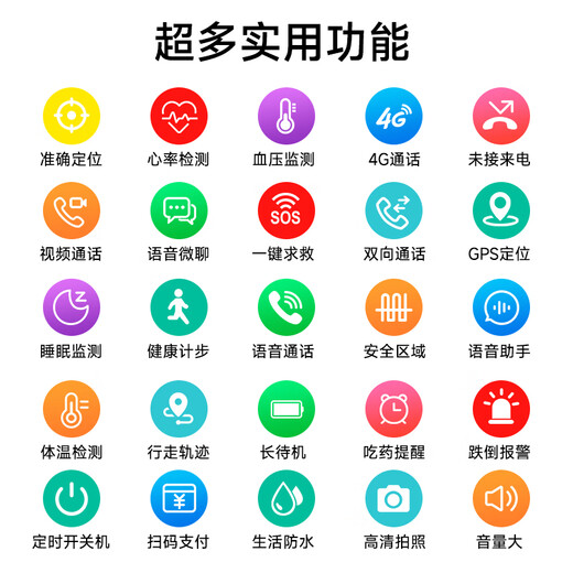 好记星老人手表老年电话手表GPS定位4G全网通健康监测心率血压大数字成人跌倒报警一键SOS求救智能手表 高配黑【运动计步+GPS定位+跌倒报警+吃药提醒】