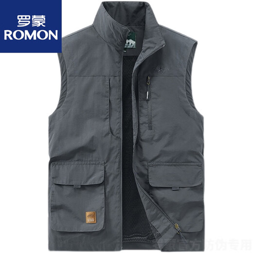 罗蒙（ROMON）马甲男新款2025春秋夏薄款大码多口袋坎肩户外工装背心速干马夹男 677卡其 5XL
