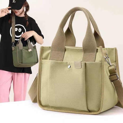 Tuzun (kingtrip) 2023 new Japanese-style portable canvas bag for women, cross-body, fashionable work with lunch box bag, small tote bag, large capacity, khaki color