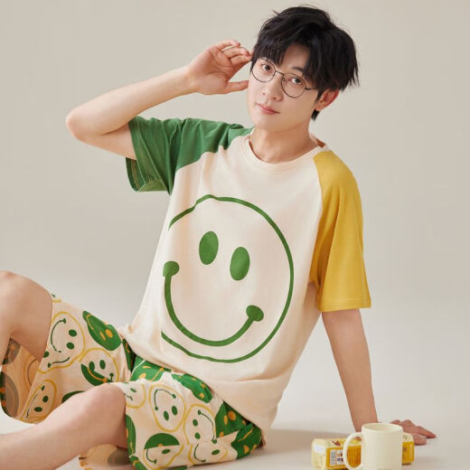 
Palando pajamas men's summer cotton short-sleeved shorts for young students' home clothes loose large size thin middle-aged men's suit H9928 XXXL (recommended 165-185 Jin [Jin equals 0.5 kg])