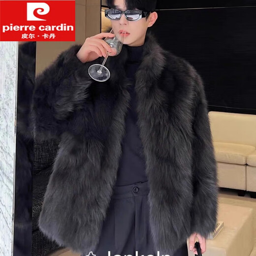皮尔卡丹（pierre cardin）皮草皮男装男士外套加厚仿狐狸貂皮大衣冬季新款皮毛一体大衣 黑色 2XL