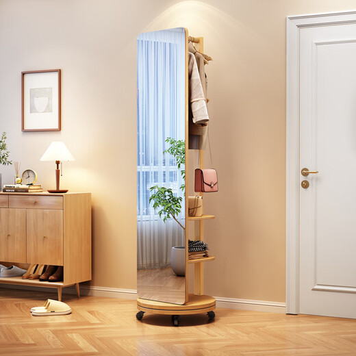 Miroir de vinaigrette en bois massif Qiuke Miroir de randonnée pour le sol entier pour les vêtements de chambre à coucher mobiles multifonctionnels Miroir rotatif intégré