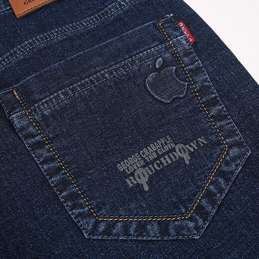 Autumn E-summer men's stretch jeans men's pants middle-aged high waist loose straight jeans casual jeans long trousers thin 5155 dark blue [Spring and autumn thick style] 32 [2 feet 5 waist]