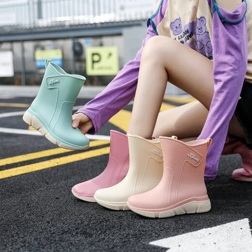 Bottes de pluie Aole Chaussures en caoutchouc pour femmes pour femmes Adult Fashion Kitchen Anti-Slip Plus Velvet Rain Boots 2024 Nouveau anti-résistant 640 Pink Plus Coton peut être détaché [Sélectionner une taille plus grande] 36