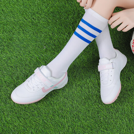 迪芙倪免系带女足球鞋女孩子中小学生碎钉TF魔术贴橡胶耐磨训练鞋初学 9275魔术贴白粉碎钉 39