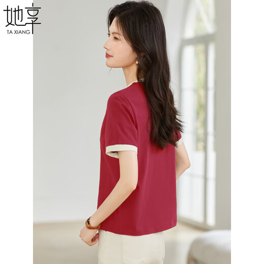 
She enjoys a short-sleeved T-shirt for women's contrasting color kitten embroidered women's top simple and fashionable versatile base shirt for women T143T1477