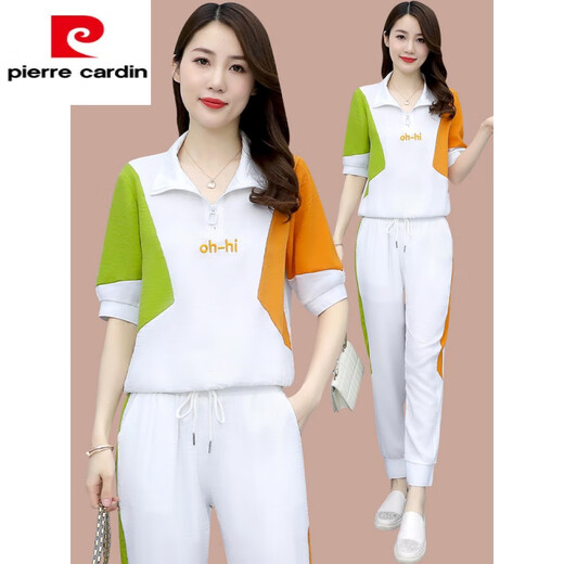 皮尔卡丹（pierre cardin）冰丝休闲时尚套装女2025年夏季新款宽松洋气跑步运动服短袖两2025 681白色【含棉好质量两件套】 2XL