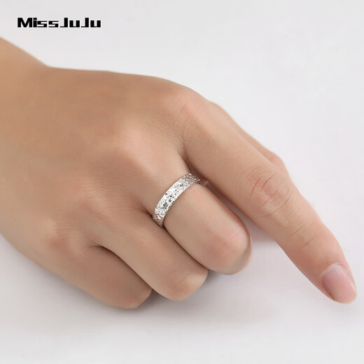 Miss JuJu new pt950 platinum ring for men and women, couple model, platinum crushed ice honeycomb ring, adjustable mouth, men's model, closed mouth 16# 6.0-6.2g