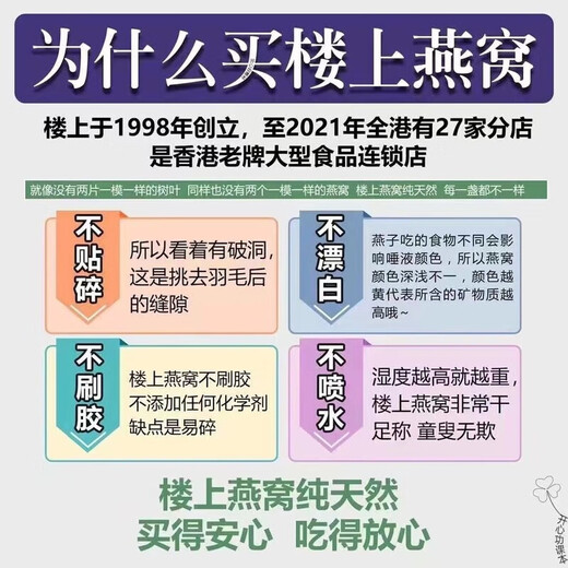 Im Obergeschoss des Nestes von Hongkong Bird, hochwertige Schwalben, Gras und Schwalben, natürliche Ernährungsprodukte, keine Notwendigkeit, Haare zu wählen, hochwertige Schwalben, Boxed 75,6g