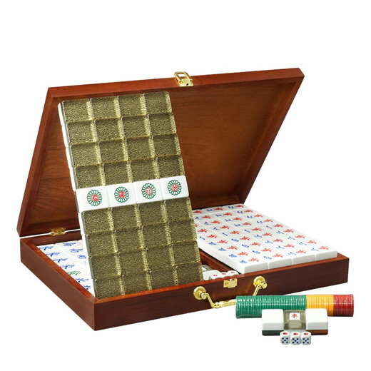御圣麻将牌大号家用麻将黑金色手搓麻将子川牌广东麻将全国牌防作弊 42#黑金麻将（144张）+高档木盒