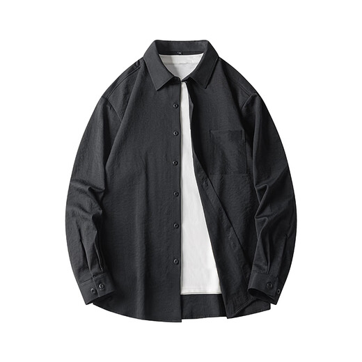 顶峰保罗（Dingfengbaoluo）日系纯色简约长袖衬衫男春秋休闲叠穿高级翻领外套DFC02白色L