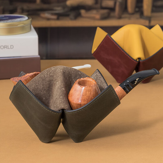 沙芬（SAVINELLI）意大利沙芬烟斗架进口东南西北折纸M674四斗位皮质烟斗架男士礼品 鳄鱼-磨砂咖