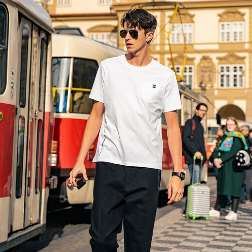 Mr. Bu Bu Diseño de bolsillo simple Camiseta de algodón puro 2025 Spring and Summer Nuevo inglés TGT15262 TGT15262 HaoyueBai L (175)