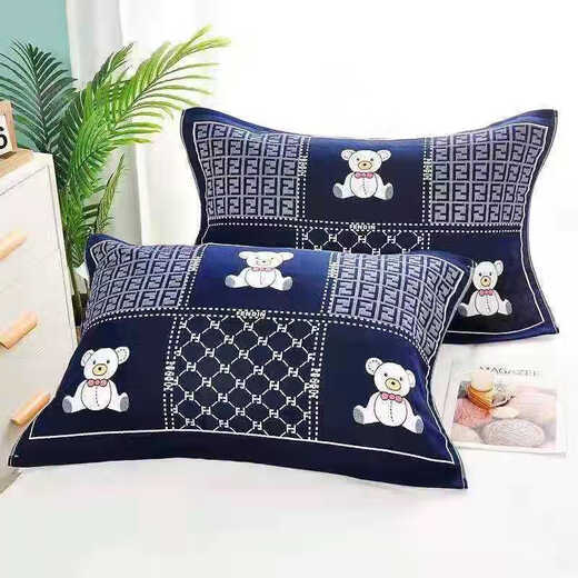 轻奢枕巾一对黑色耐脏不掉色枕巾卡通大人枕头巾学生抖音网红 方格熊黑一对