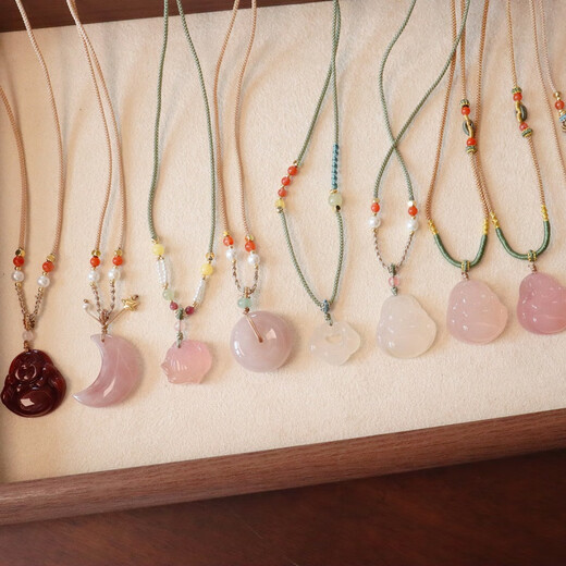 DING FEI New Chinese Style Jade Pendant Necklace Women's Peaceful Button Buddha Pullable Adjustable Gourd Clavicle Chain Long Sweater Chain Golden Silk Jade Peach Blossom Stuffed Nothing Brand (1 piece) B03-303