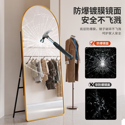 Yanxi Mirror Full-body Mirror Clothing Store Special Fitting Mirror Floor-standing Mirror Household Slim Beauty and High-Large Live Blooming Mirror [Adjustable High-Slim] Light Luxury Gold 160*50cm-Aluminum Alloy Large Rounded Corner