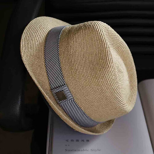 
Tochino high-end Rafi hat men's adult summer sun hat beach hat women's sun protection short edge vacation jazz hat grey stripe belt regular code M55-57.5CM