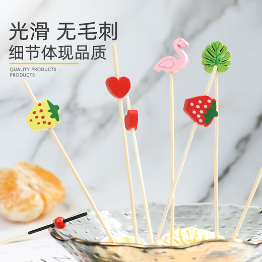 Chuge high-quality disposable fruit forks, high-quality disposable fruit picks, Bobo chicken bamboo sticks, children's fruit plate bamboo sticks 15cm, red double beads series, two partitions, 12cm, 100 pieces/pack