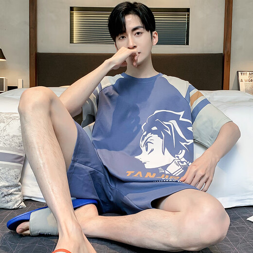 Un pijama de hombres yuxiao en verano en el estilo de algodón puro de manga corta de algodón delgado más grasa más 300 Jin [Jin equivale a 0.5 kg] en verano, las personas gordas pueden usar ropa casera para hombres afuera de 1343 3xl para hombres (185 cm de peso recomendado 180-210)