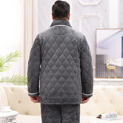
Xuanduoqi pajamas men in winter thickened coral velvet three-layer cotton flannel dad middle-aged and elderly home clothes set C9901# black gray men [milk velvet] XXXL (165-200Jin [Jin equals 0.5 kg]) three-layer thickened