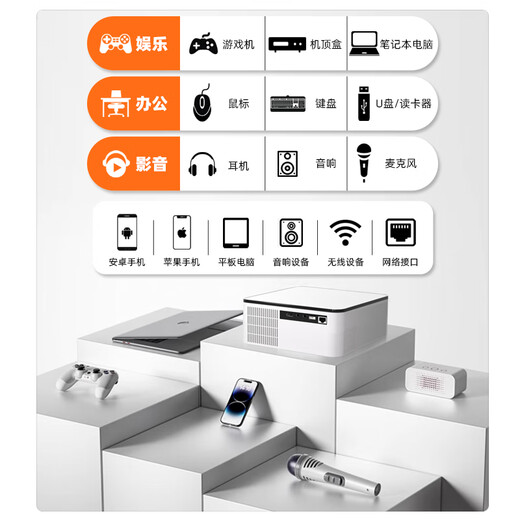 MRMO K8 daytime home smart projector, home theater 4k decoding, ultra-clear closed conference room, office bedroom, wall projection, mobile phone screen projection, TV projector all-in-one, sealed smart focus correction (supports Hongmeng Huawei, Apple and Android phone screen projection)
