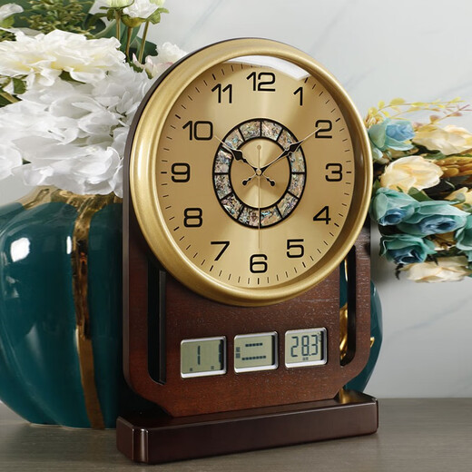 Zhizhen 2025 New Chinese Style Perpetual Calendar Table Clock Desktop Clock Household Clock Desktop Clock Ornament Bedside Clock 278 Metal Dial-Brand Movement