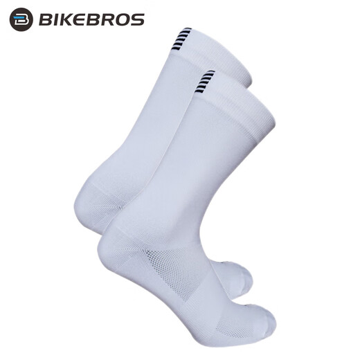 BIKEBROS Breathable Cycling Socks Men's and Women's Cycling Road Bike Sports Socks Running Fitness Basketball Socks Mid-Tube White
