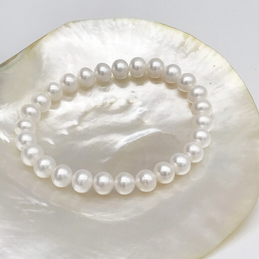 Drops of water form freshwater pearl bracelets, retractable elastic rope pearl bracelets, easy to wear and practical gifts, 7.3-8.3mm white pearls (Industry Specifications8-9mm)