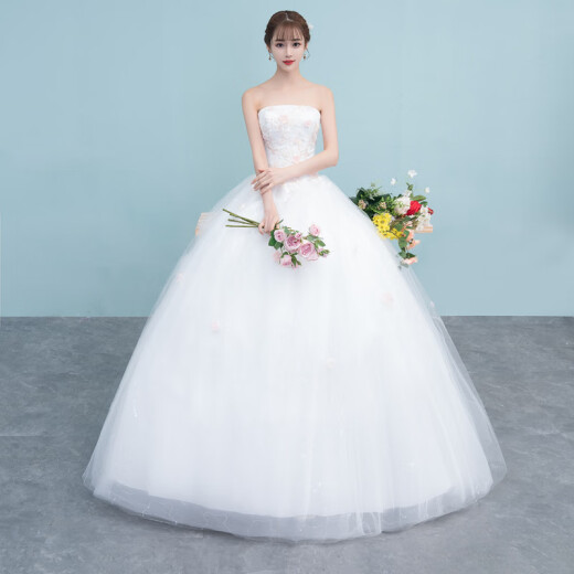 Wedding dress new style tube top large size Korean style floor-length slim princess tutu skirt bride wedding dress wholesale white S