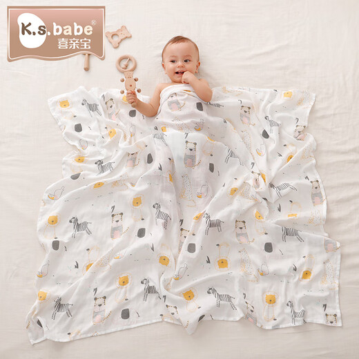 Xiqinbao baby towel swaddle towel anti-shock single layer gauze blanket bath towel 115*130cm cm animal park
