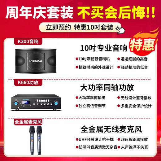 HYUNDAI现代家庭影院ktv音响套装家用k歌电脑电视客厅卡拉ok全套会议室卡包店铺专业功放音箱设备 【经典版】10吋音响套装