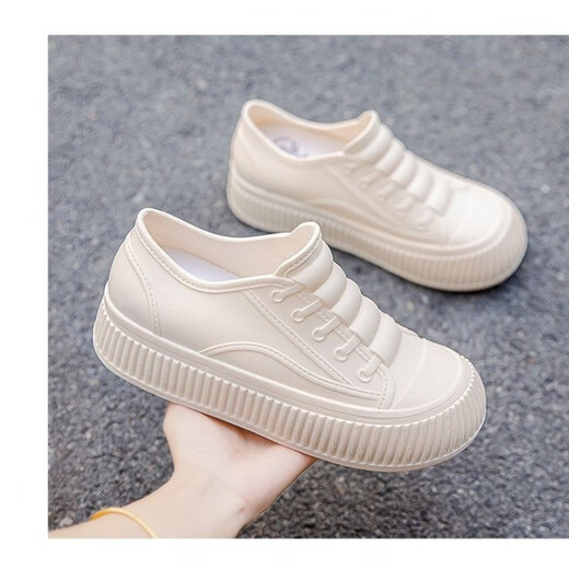 淇丝蔓时尚雨鞋女士低帮内增高防水鞋浅口耐磨厚底短筒防滑雨靴厨房胶鞋 粉色单鞋【标准码】无棉 36