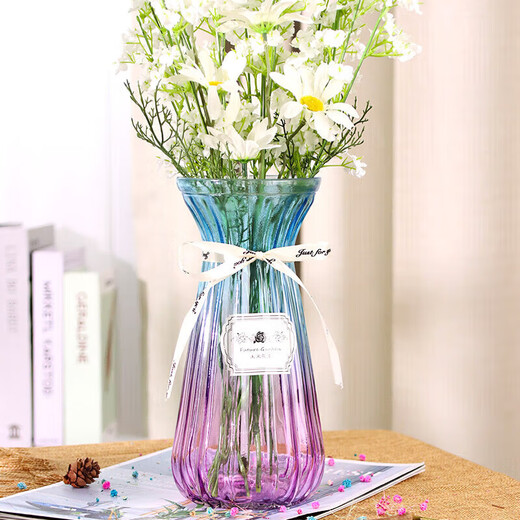 Shengshi Taibao glass vase vase dry flower gypsophila simulation flower container living room decoration ornaments blue and purple gradient 22cm