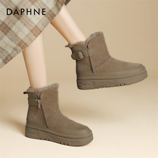 Daphne snow boots winter velvet thickened Northeastern cotton shoes thick-soled short boots women's shoes 4023608067 Khaki 37