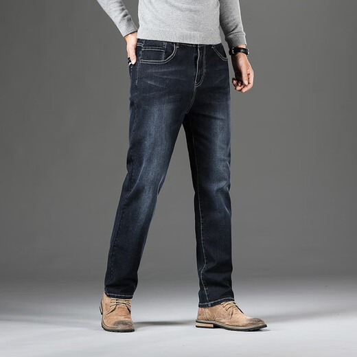 Los jeans de otoño e invierno tang zhi los hombres sueltos de pantalones rectos elásticos de gran tamaño, agregue grasas, pantalones grasos de gran tamaño azul y negro 9901 tamaño 32 2 pies 5