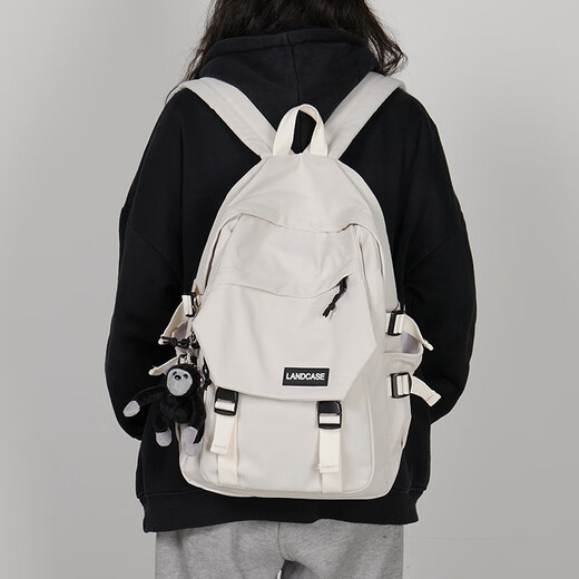 Landcase school bag for men and women, middle and high school college students backpack, college style backpack, Japanese style Harajuku all-match travel bag 1218 white