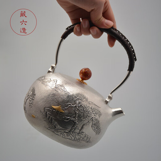 Tibetan six-made silver pot Qingjiang Songting silver pot Pure silver 999 kettle and tea kettle pure handmade high-end Japanese silver pot Qingjiang Songting 1100ml