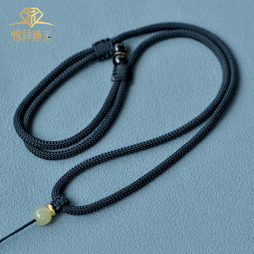 Pleasant-looking hand-woven high-end Hetian jade necklace lanyard jade pendant pendant rope necklace jade men and women thickness 3.5mm black-adjustable version