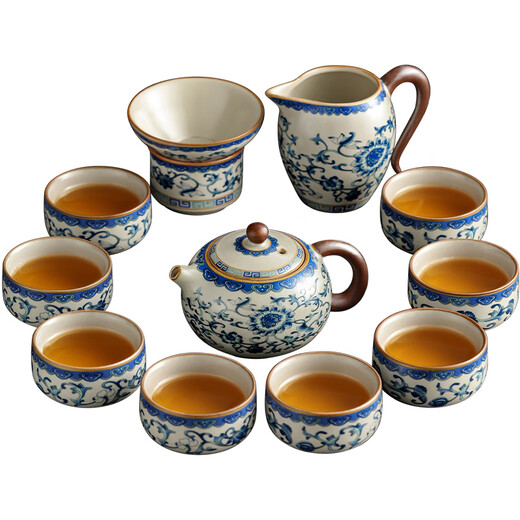 Shangyanfang Ru Kiln Kung Fu tea set complete set for home office high-end teapot tea set full set housewarming gift souvenir