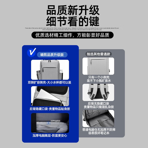 Qingxi Computer Bag Backpack Men's 15.6 Laptop Bag Backpack Women's and Men's School Bags Suitable for College Students Savior Y7000P Light Gray 3rd Generation Upgraded Version SBS Zipper 14-15.6-16.1 inches