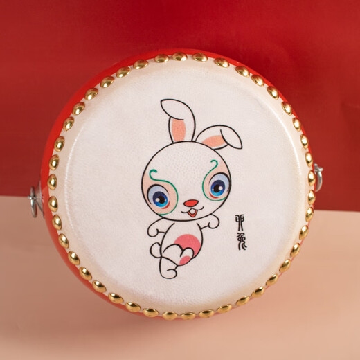 G LUXOME羊皮堂鼓5寸生肖牛皮鼓儿童玩具鼓小鼓6寸铜鼓幼儿园打击乐器 5寸羊皮鼓(15*12)-兔子_配鼓棒+