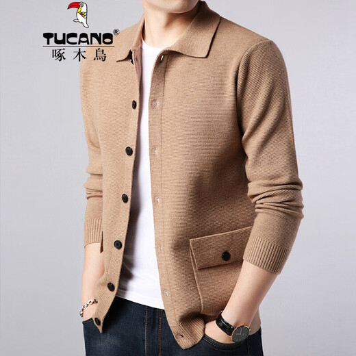 Woodpecker (Tucano) Pullover Herren-Strickjacke Herbststil im mittleren und jungen, lässigen, langärmeligen Pullover lässige und vielseitige Herren-Top 9905 Camel Color 165/m [Empfohlen 90-115jin [Jin gleich 0,5 kg]]