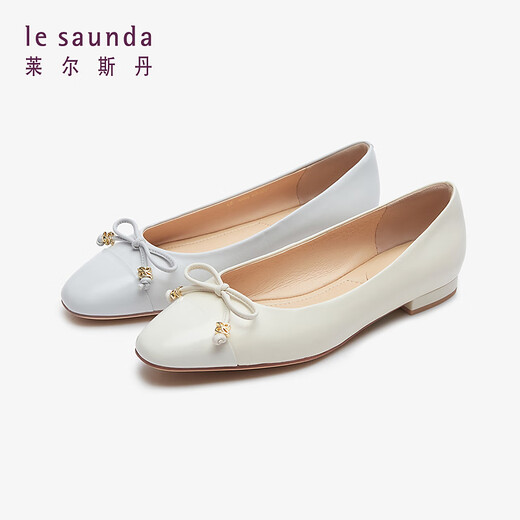 Lairsdan Spring Neues elegantes Bow Ballet Flat Ferse Flat Damenschuhe runde Zehenleder Single Schuhe 5m15602 Graues Gyk 39
