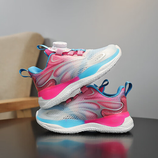 Li Ning's best-selling children's sports shoes 25 autumn new swivel buckle casual shoes non-slip soft sole mid-sized children's running shoes LZ9903 plum red single net 27